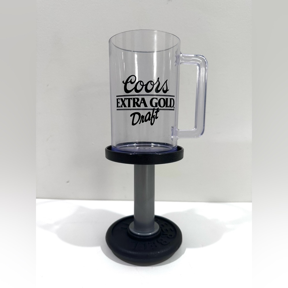 Vintage 1980s COORS EXTRA GOLD DRAFT Mug Cup BeerBell Barbell Stein Beer Gym